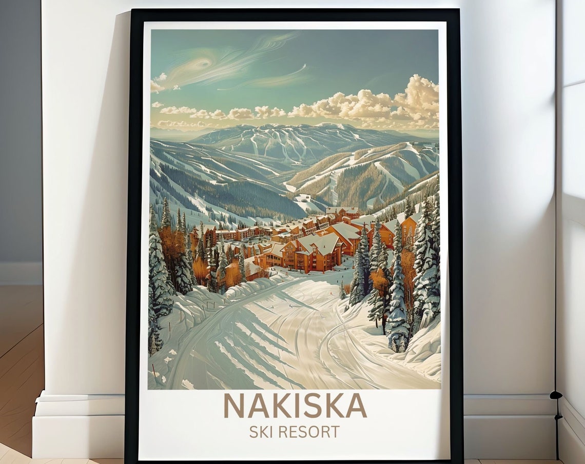 Nakiska Ski Resort Alberta Winter Sports Poster Canadian Rockies Ski Area Vintage Travel Art Alberta Ski Culture Vintage Framed Print