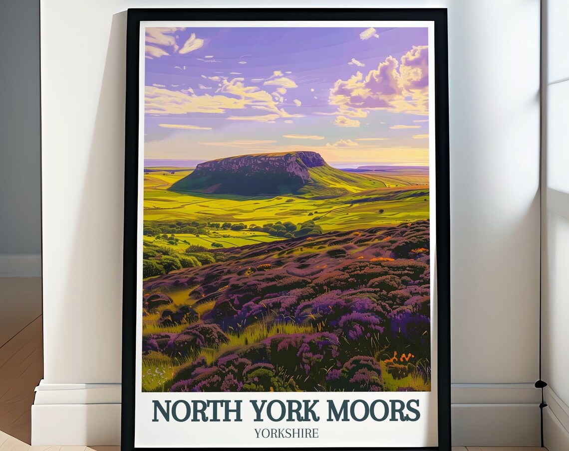 North York Moors Wall Art Travel Poster Of Roseberry Topping Hill In Tees Valley Park Art With Roseberry Topping Hill