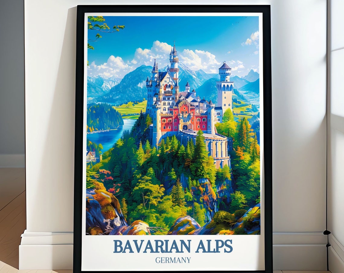 Bavarian Alps Neuschwanstein Castle Forest Lake Summer Poster