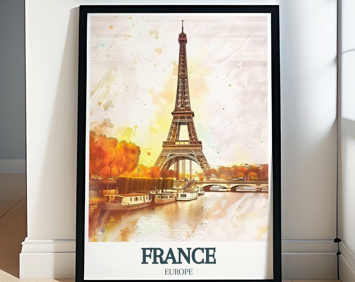 Eiffel Tower Paris Autumn Seine River in Golden Evening Light Poster