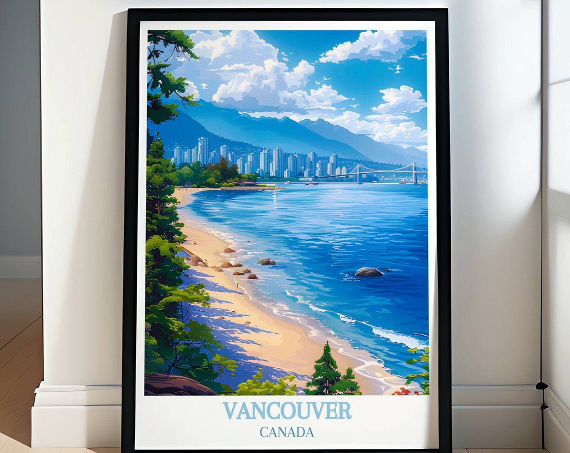 Vancouver Canada Beach Skyline Bridge Mountain Panorama Poster