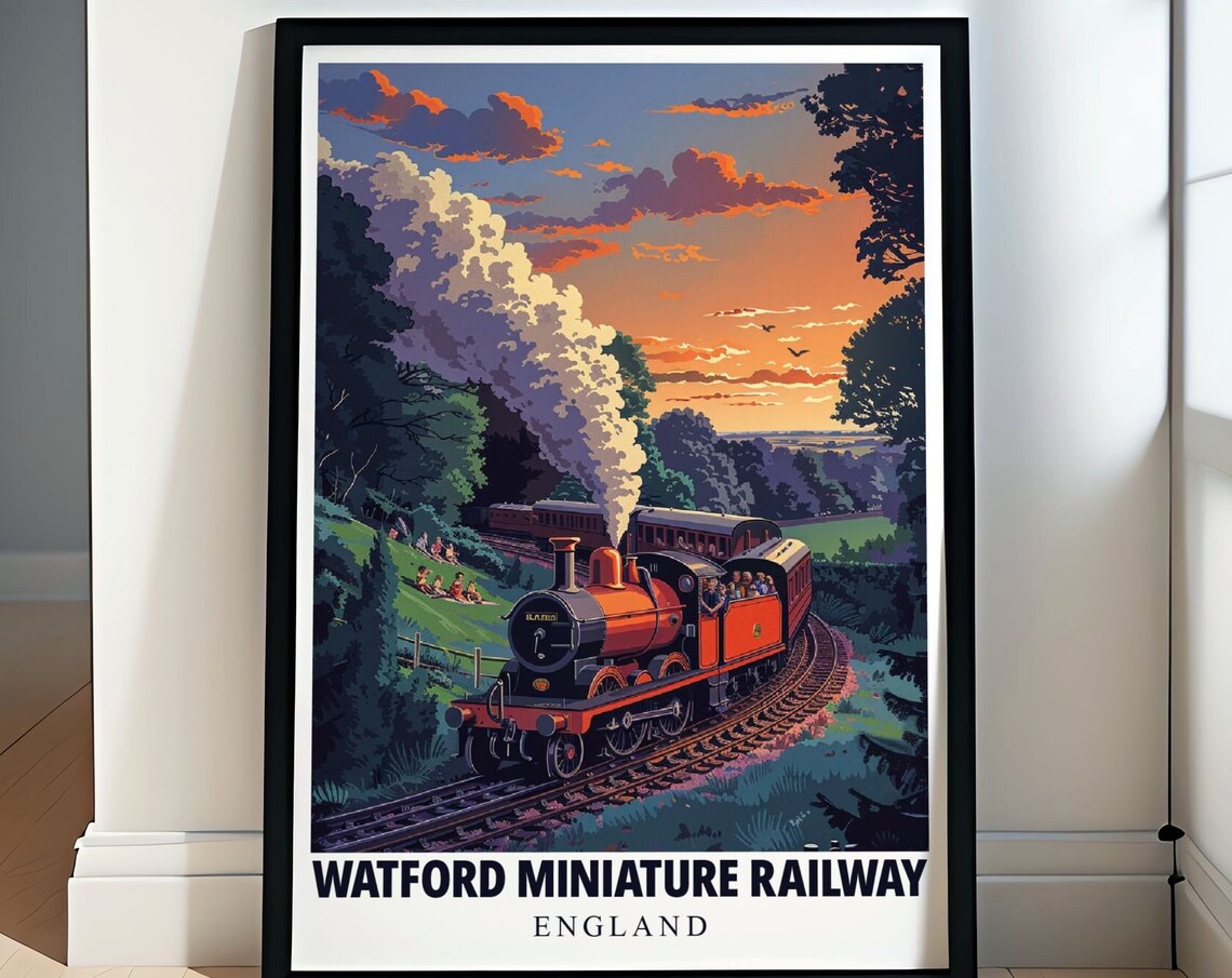 Watford Miniature Railway England Steam Train at Sunset Poster