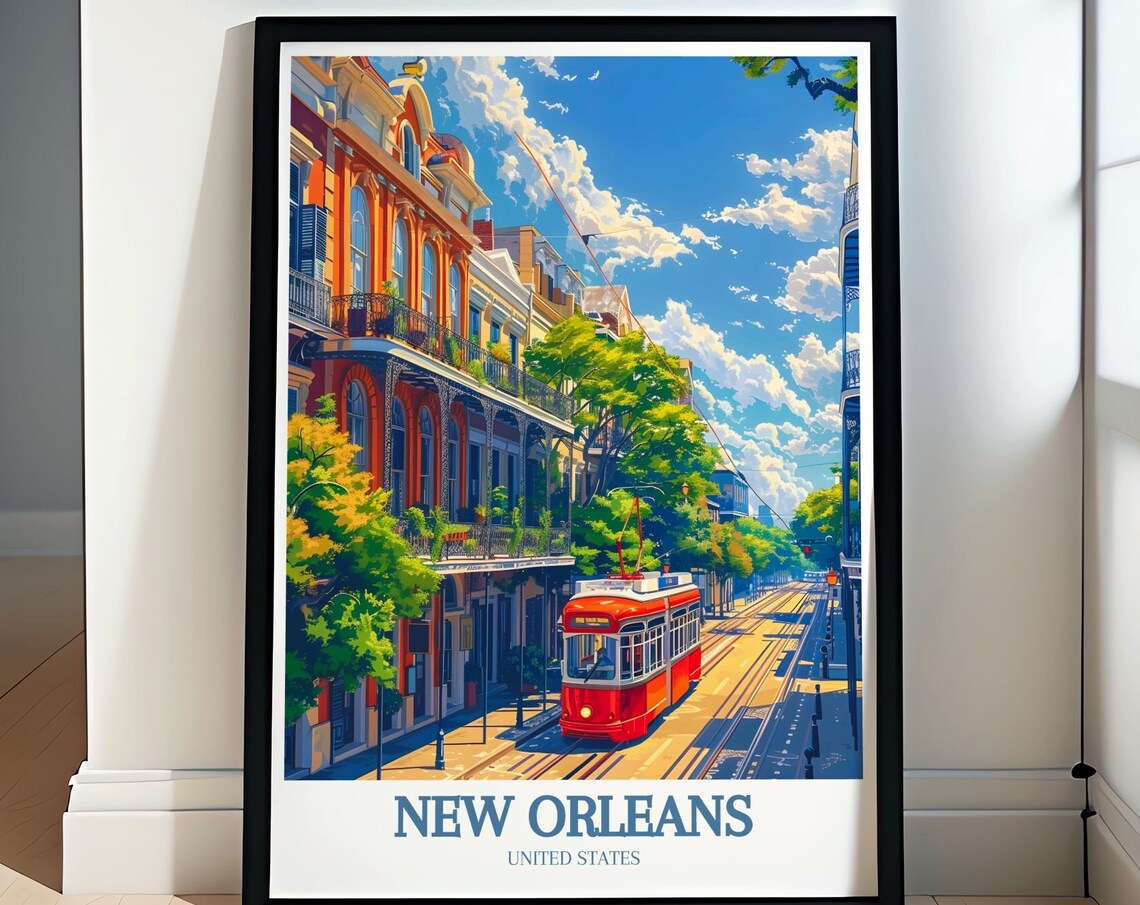 New Orleans United States Travel Poster Red Streetcar City Street