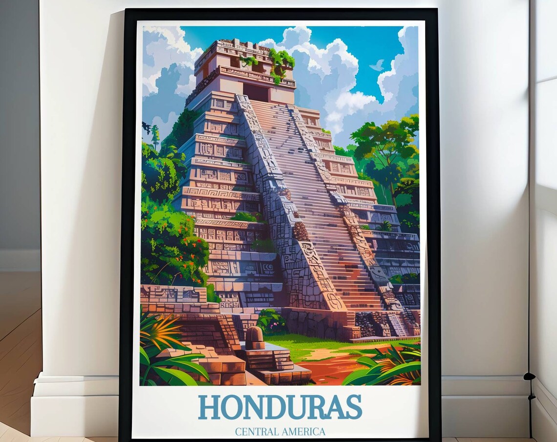Honduras Travel Poster, Copan Ruinas Landscape