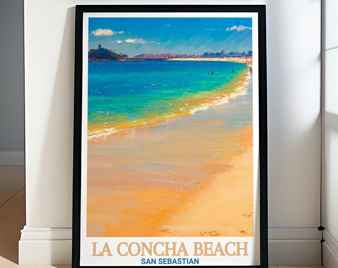 La Concha Beach San Sebastian Golden Sands Shore Travel Poster