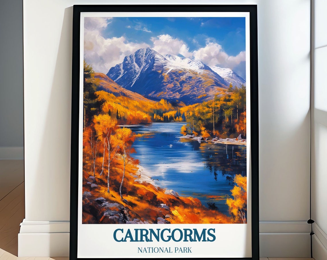 Cairngorms National Park Autumn Lake Golden Larch Trees Travel Poster