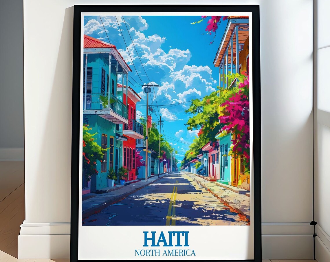 Haiti Colorful Colonial Street Caribbean Island Travel Poster