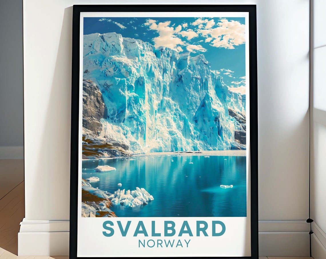 Svalbard Norway Bright Blue Glacier Cliff Icebergs Day Poster