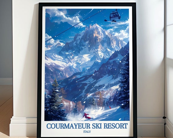 Courmayeur Italy Elegant Ski Resort Wall Art Depicting Winter Elegance Stunning Ski Resort Poster From Courmayeur