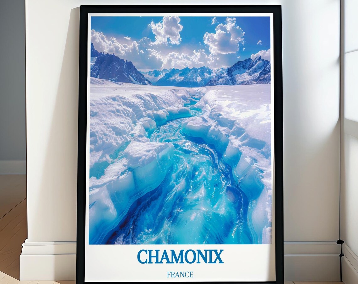 Chamonix France Mer De Glace Blue Ice Glacier Crevasse Travel Poster