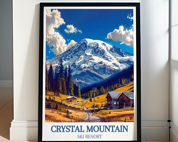 Crystal Mountain Ski Adventure Print Washington State Winter Sports Poster Usa Travel Artwork