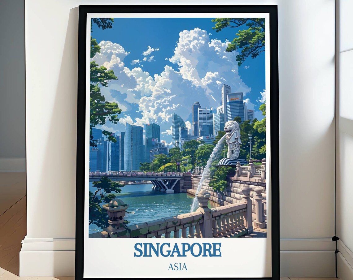 Singapore Merlion Park Marina Bay Skyline Daytime Asia Poster