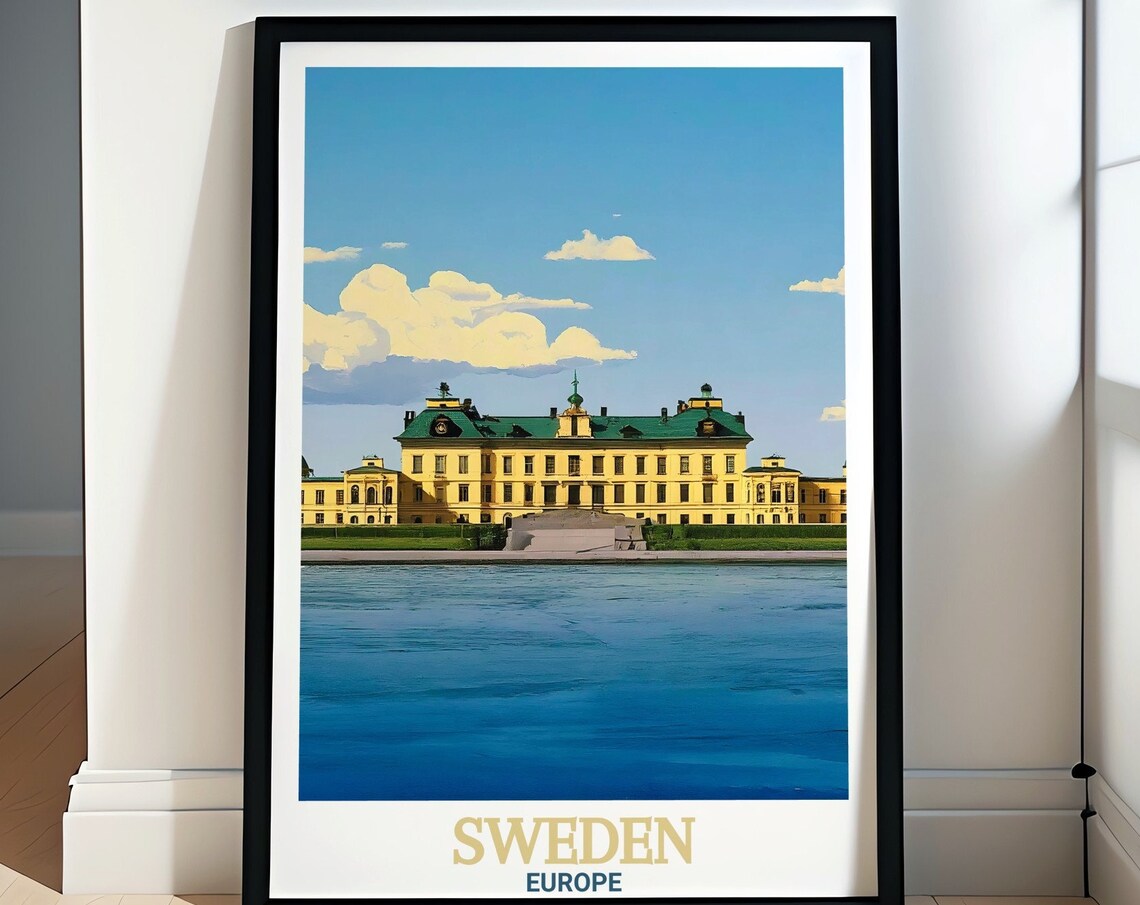 Drottningholm Palace Stockholm Waterfront Sweden Travel Poster