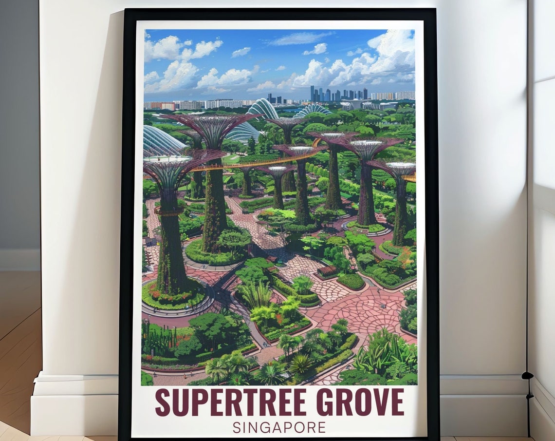 Supertree Grove Singapore Aerial Gardens Panoramic Travel Poster