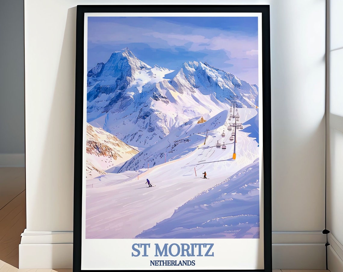 St Moritz Alpine Ski Slopes Chairlift Winter Mountain Poster