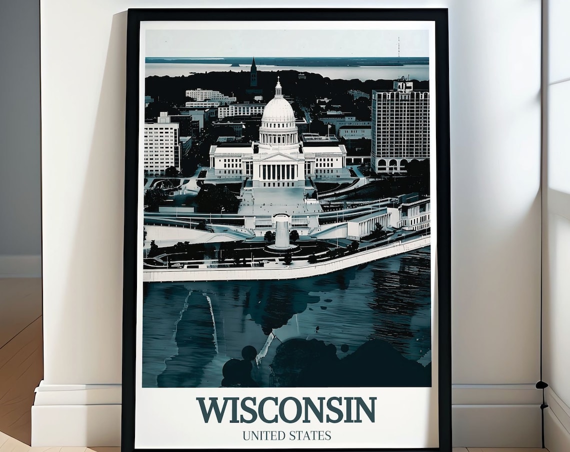Wisconsin Travel Print Lake Monona Perfect For Gifts Wisconsin State Capitol And Lake Monona Poster Wisconsin Wall Art