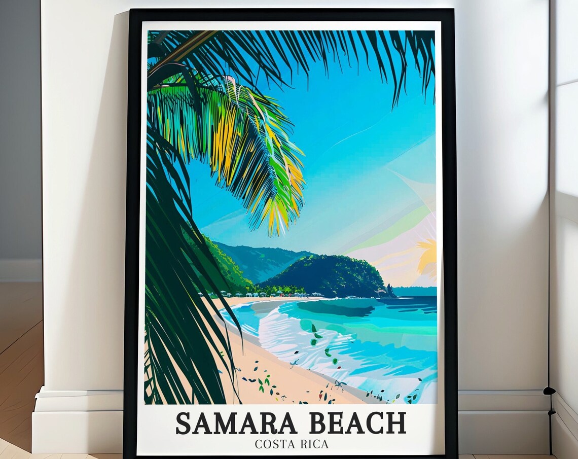 Samara Beach Costa Rica Palm Framed Crescent Bay Golden Poster