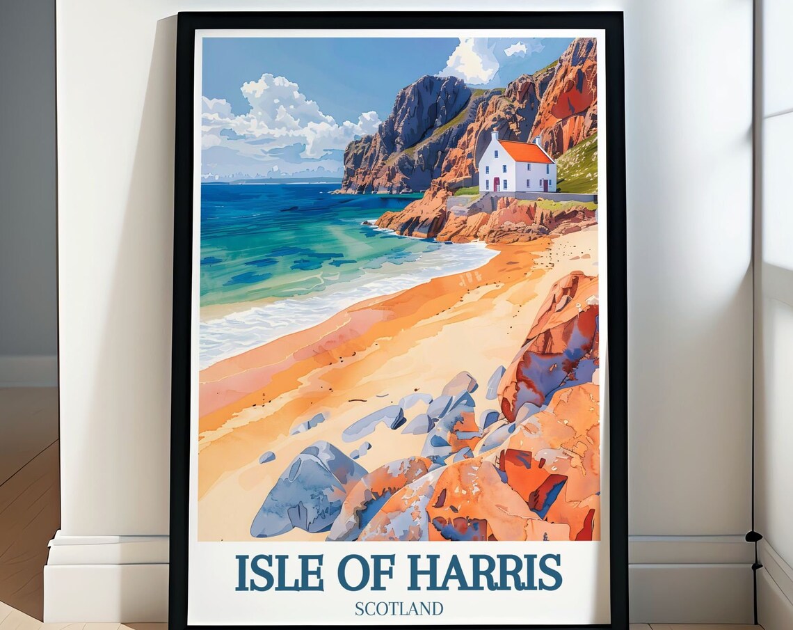 Isle Of Harris White Cottage Beside Rocky Beach Scotland Poster