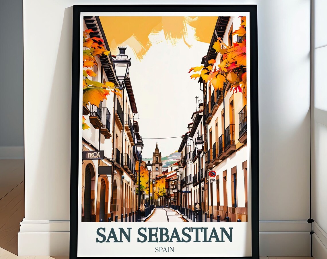San Sebastian Old Town Street Spain Cathedral Autumn Charm Poster