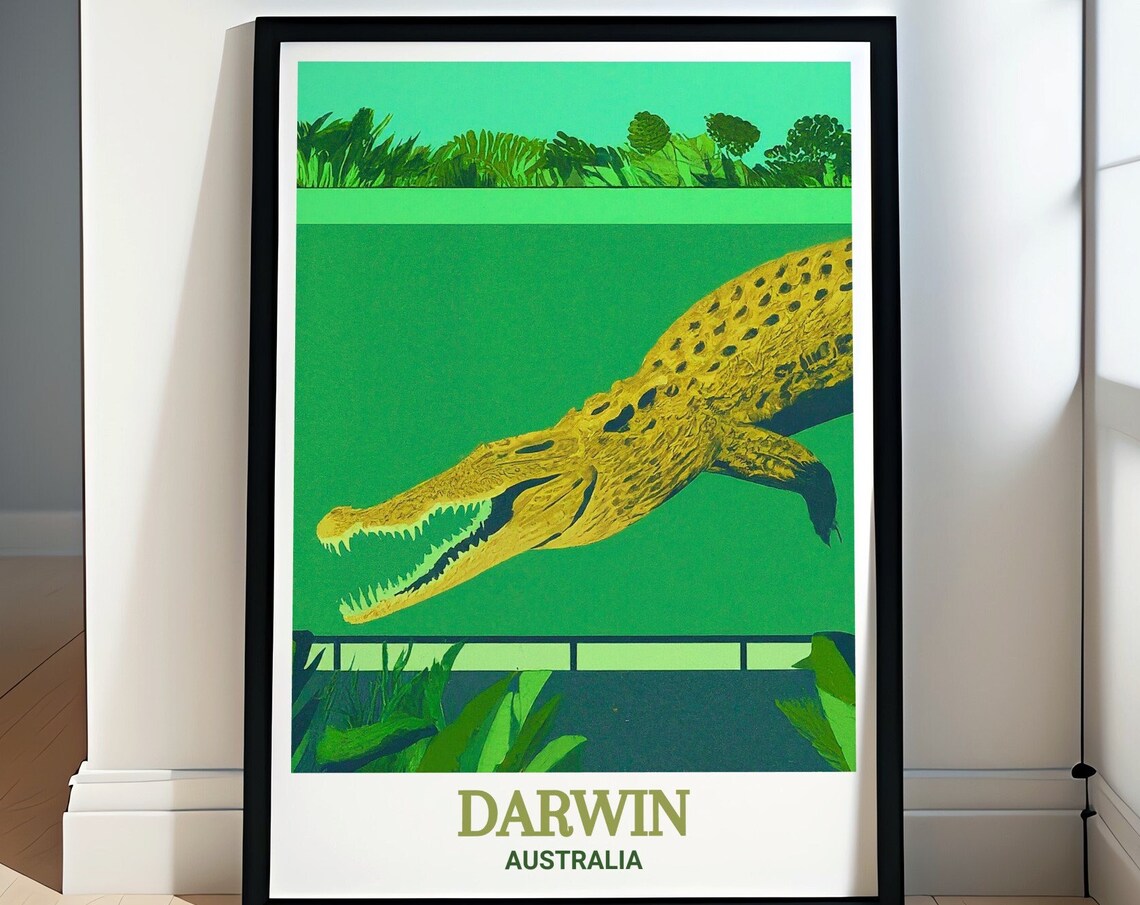 Darwin Australia Saltwater Crocodile Vivid Green Retro Art Poster