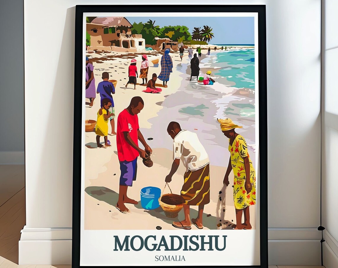 Mogadishu Somalia Lido Beach Fishermen Coastal Scene Travel Poster