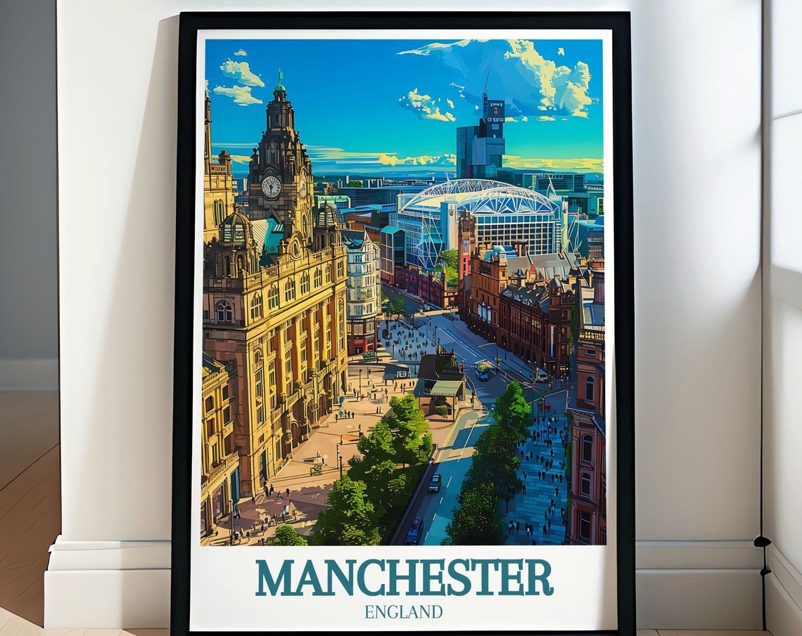 Manchester City Centre Town Hall Crowded Square England Poster