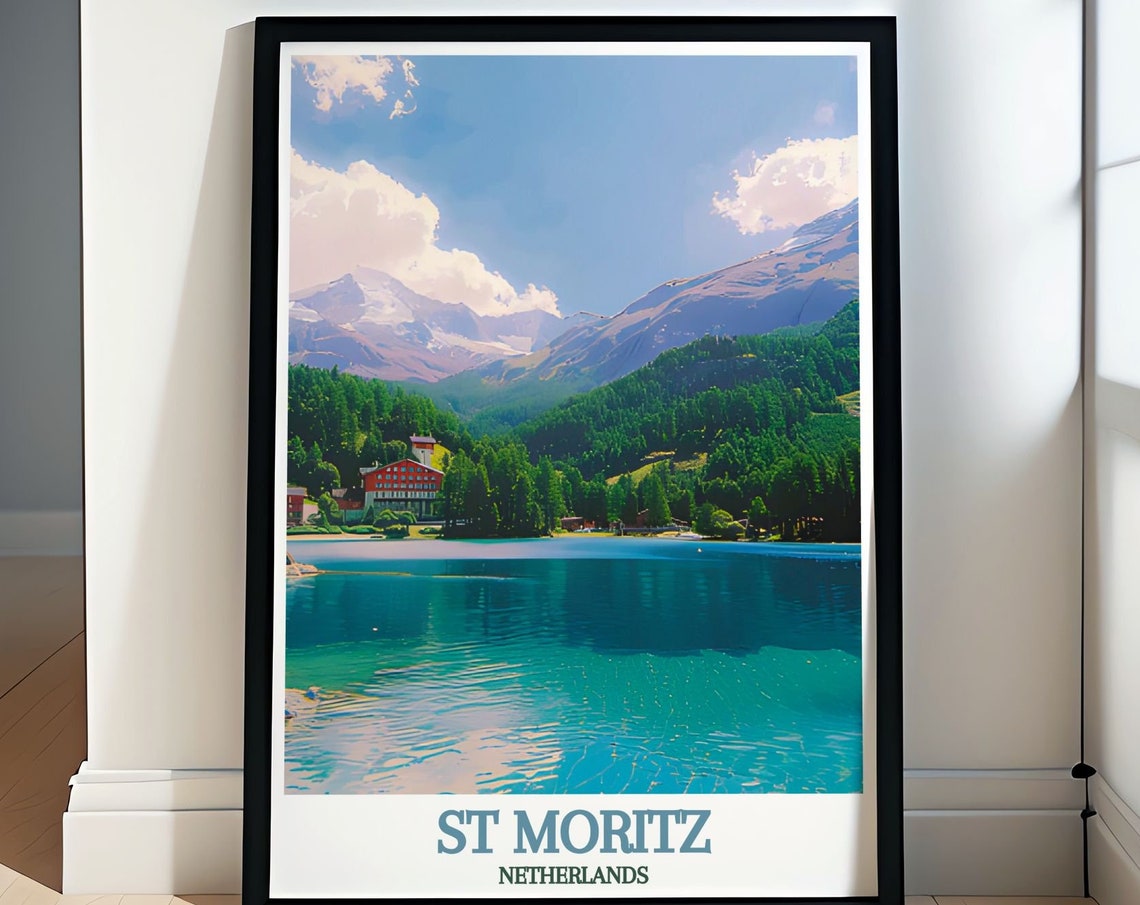 Lake St Moritz Turquoise Alpine Water Mountain View Travel Poster