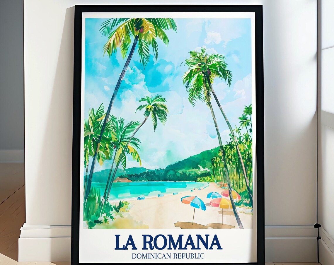 La Romana Dominican Republic Leaning Palms Beach Scene Poster