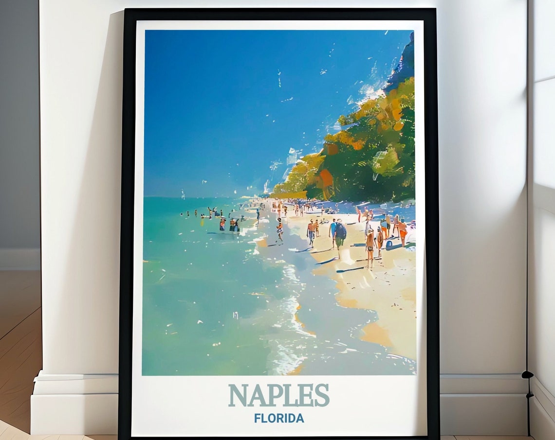 Naples Florida Beach Poster With Swimmers and Turquoise Water