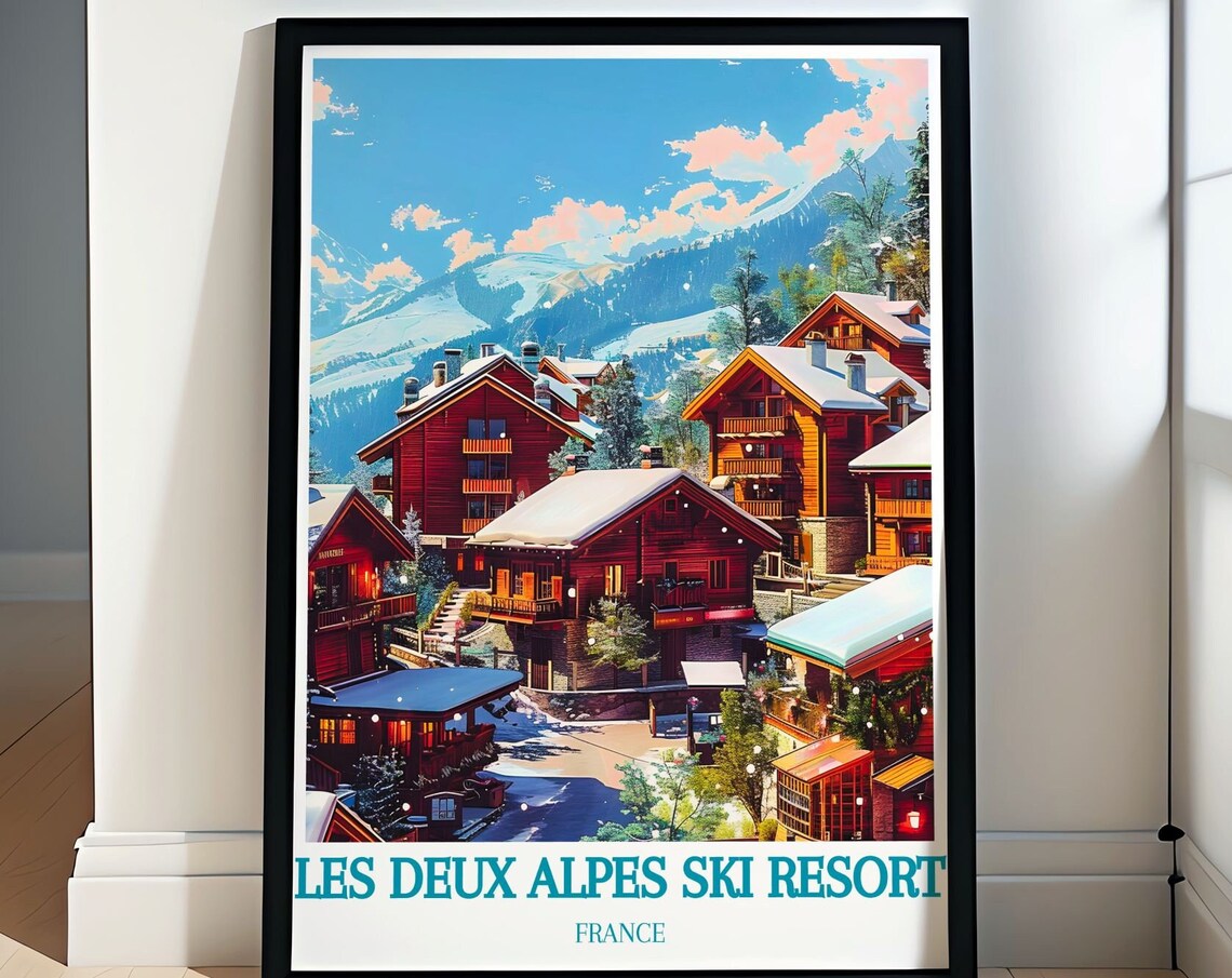 Les Deux Alpes Ski Resort Village Chalets France Travel Poster