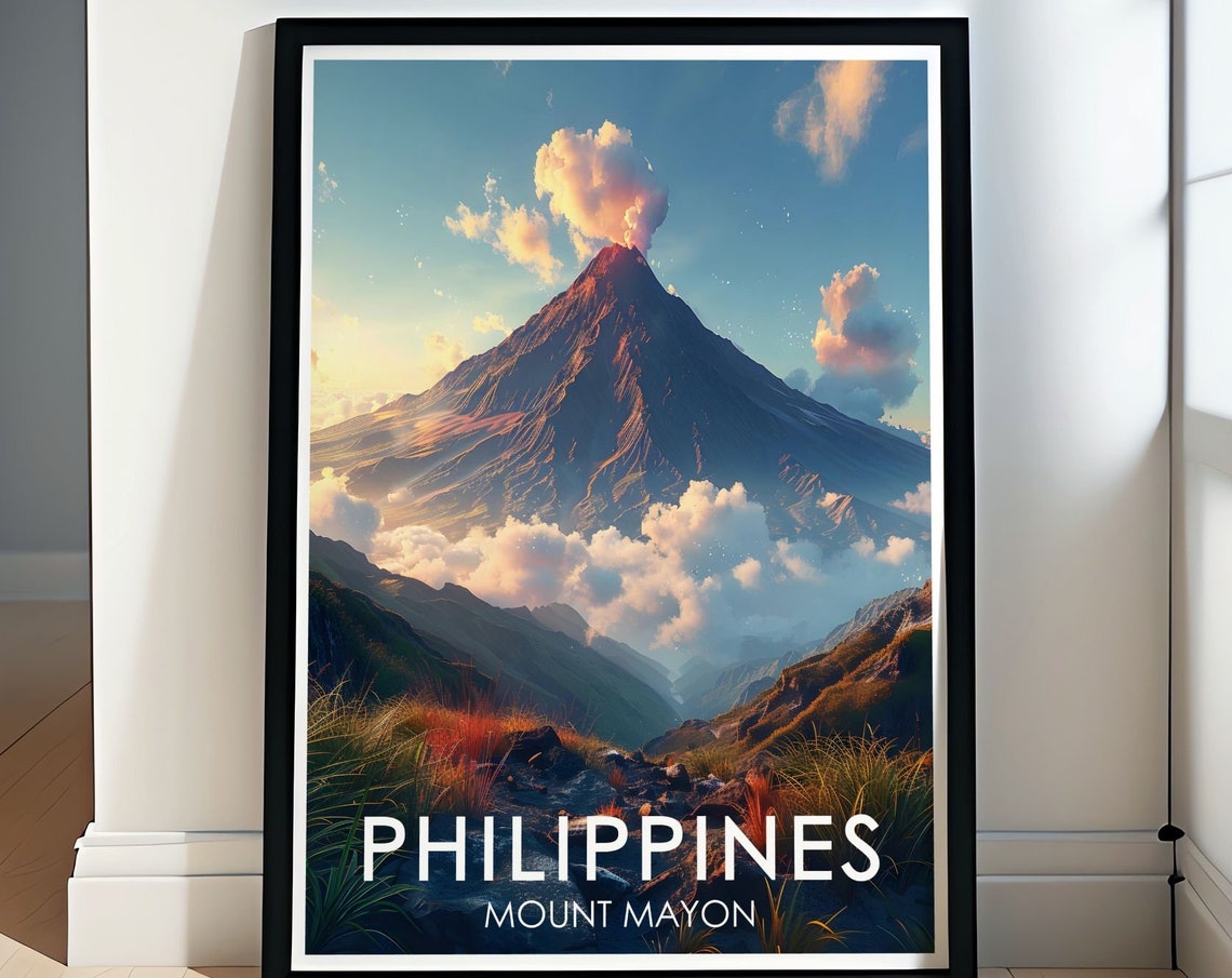 Mount Mayon Volcano Erupting at Sunrise Philippines Island Poster