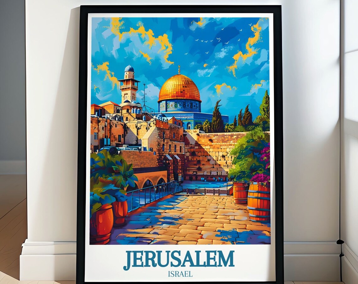 Jerusalem Israel Western Wall Golden Dome Old City Travel Poster