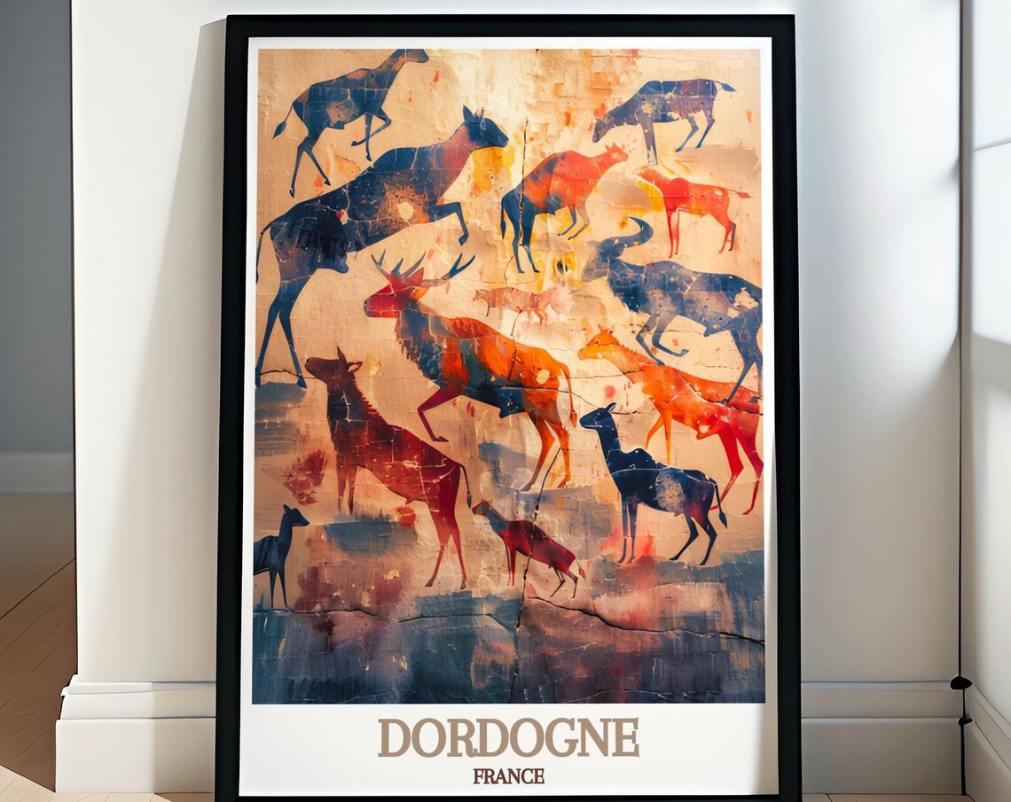 Dordogne France Prehistoric Cave Art with Deer Silhouette Poster