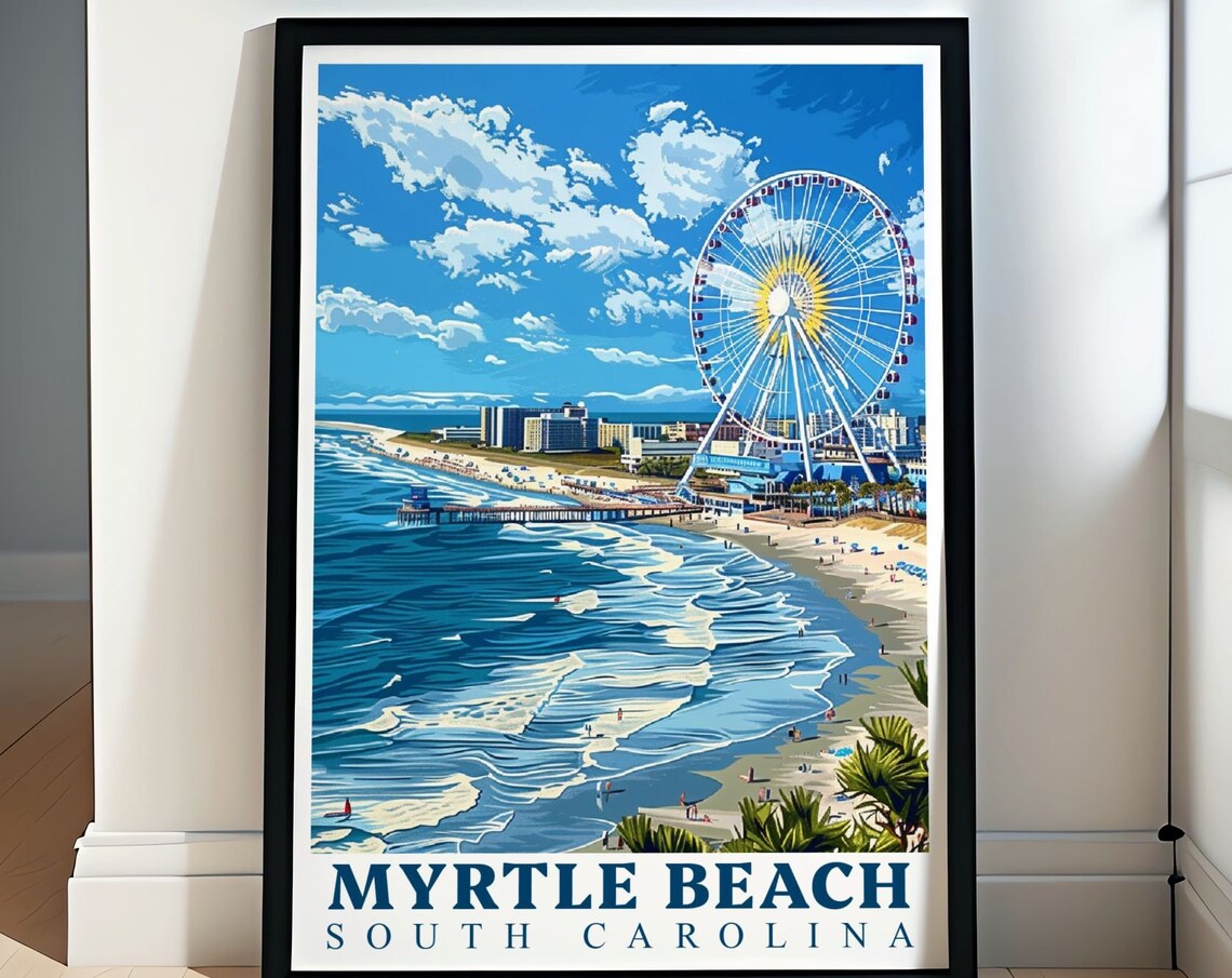 Myrtle Beach South Carolina SkyWheel Aerial Coastline Travel Poster