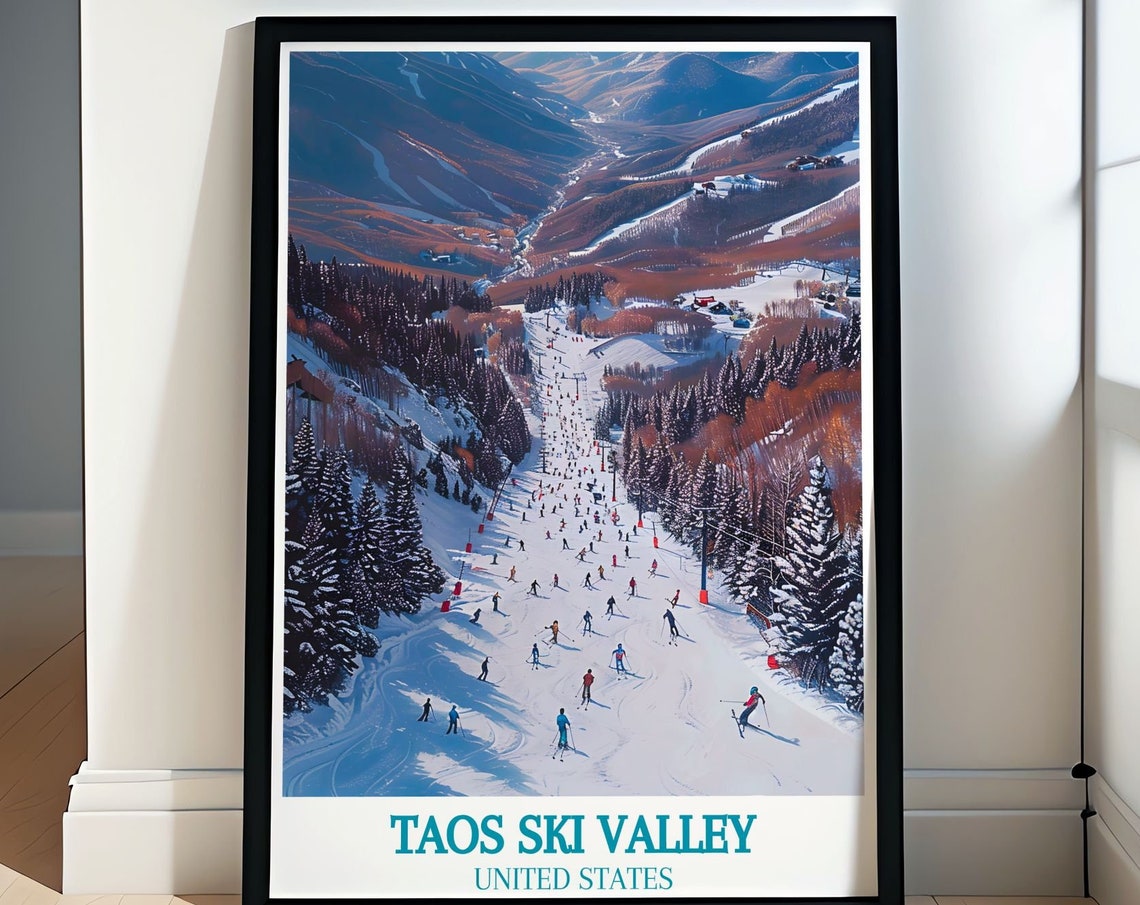 Taos Ski Valley Bustling Ski Slopes Aerial Winter Scene Poster