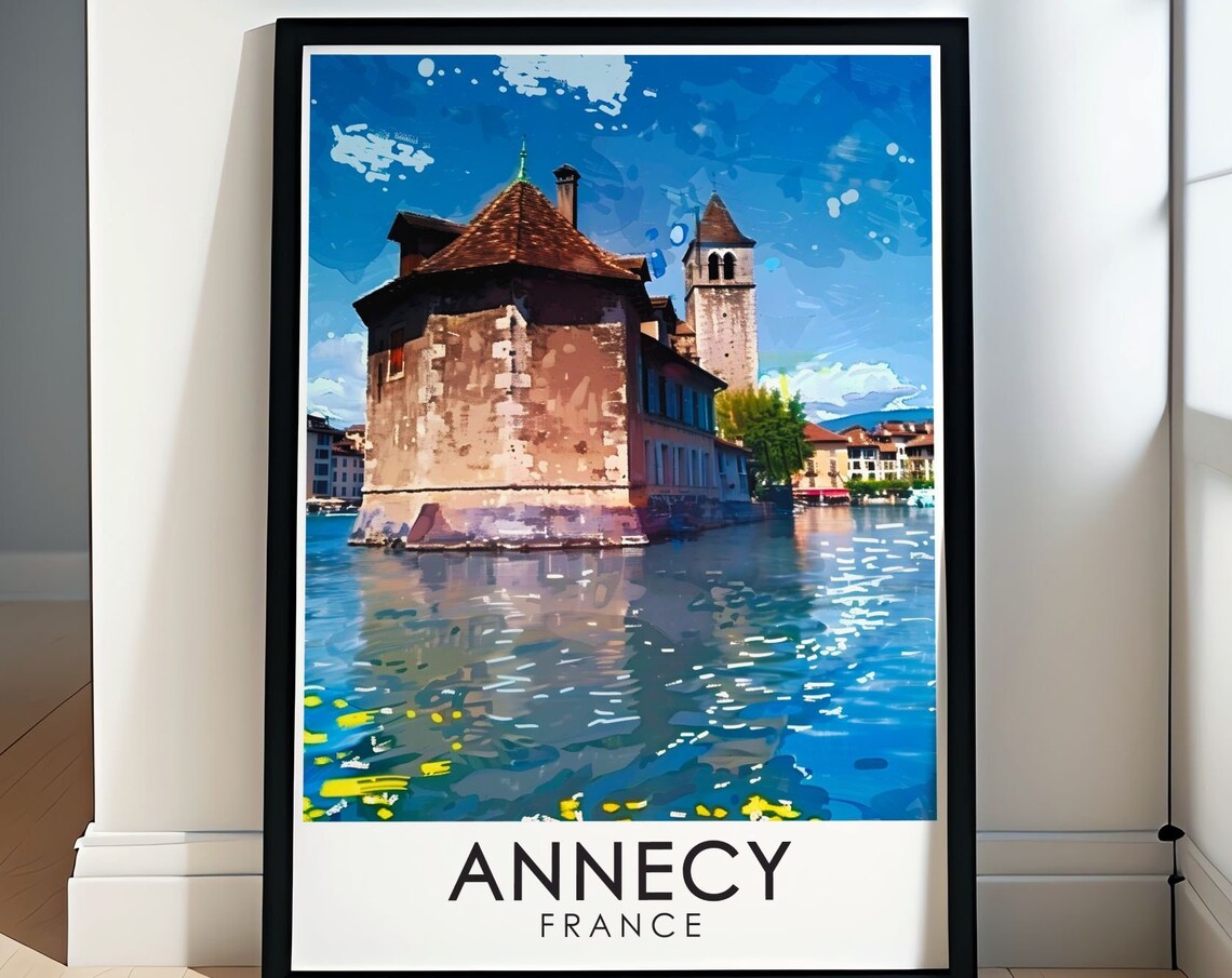 Annecy Palais de l'Isle Canal Reflection France Travel Poster