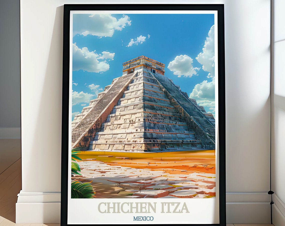 El Castillo Full Pyramid Bright Blue Sky Chichen Itza Poster