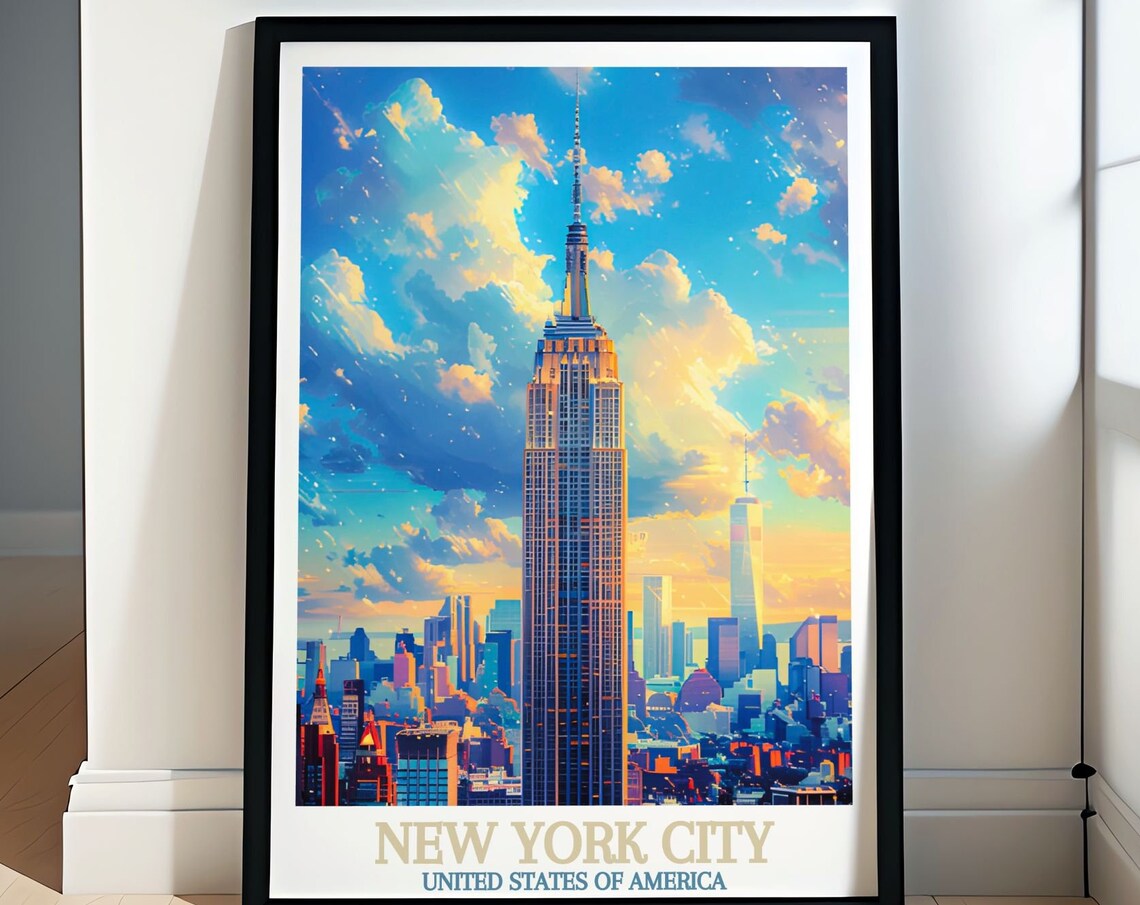 New York City Empire State Building Skyline Sunset Travel Poster