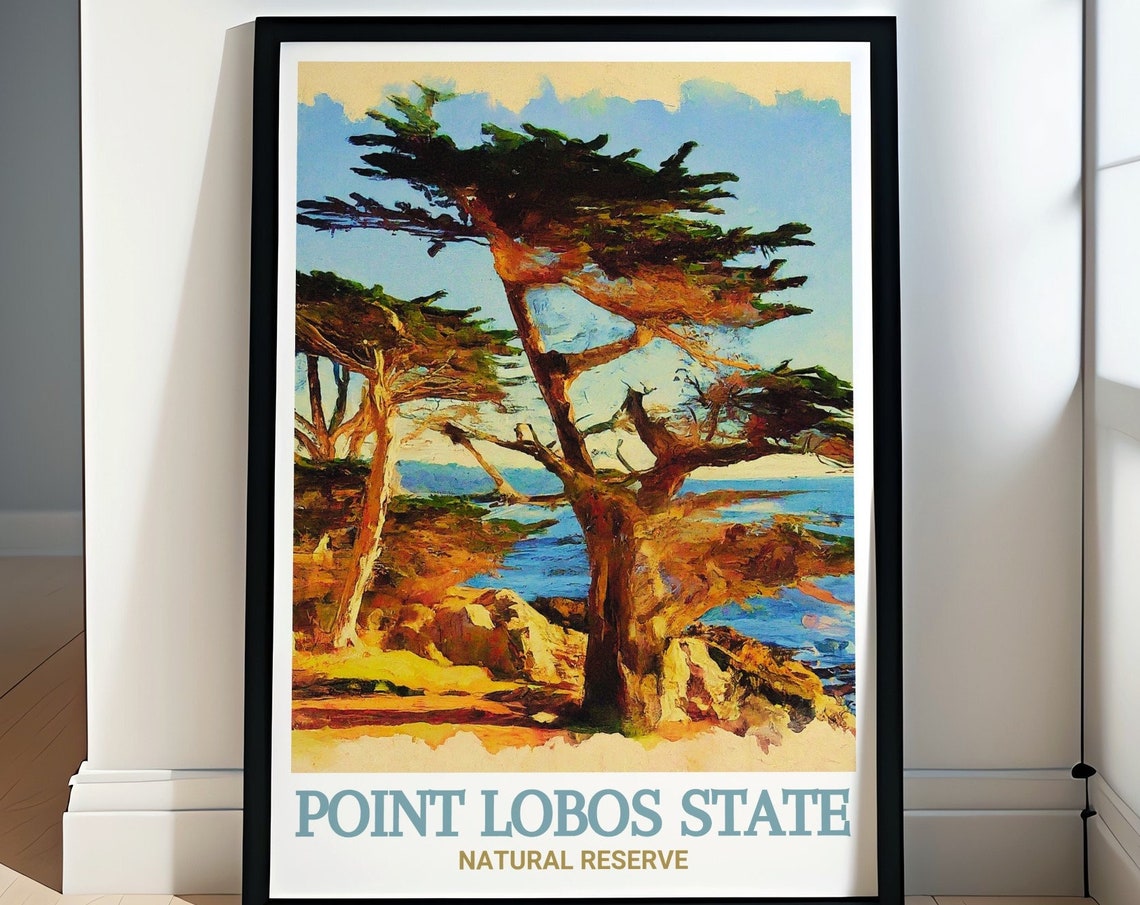 Point Lobos California Cypress Trees Rocky Coast Reserve Travel Poster