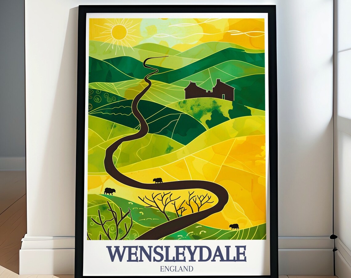 Wensleydale Yorkshire Dales Golden Rolling Hills Travel Poster