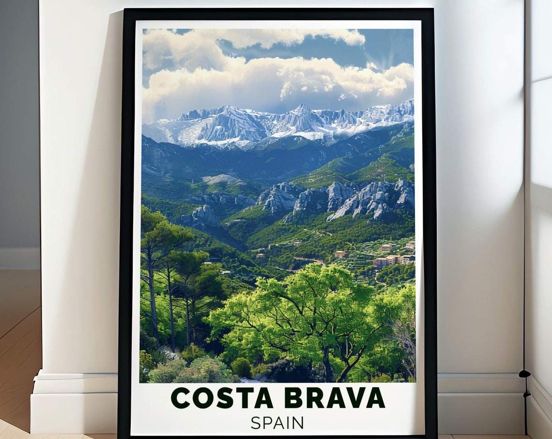 Costa Brava Snowcapped Mountain Ridge Above Green Valley Poster