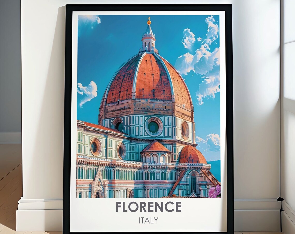 Florence Italy Travel Poster Duomo Cathedral Dome Close Up Art