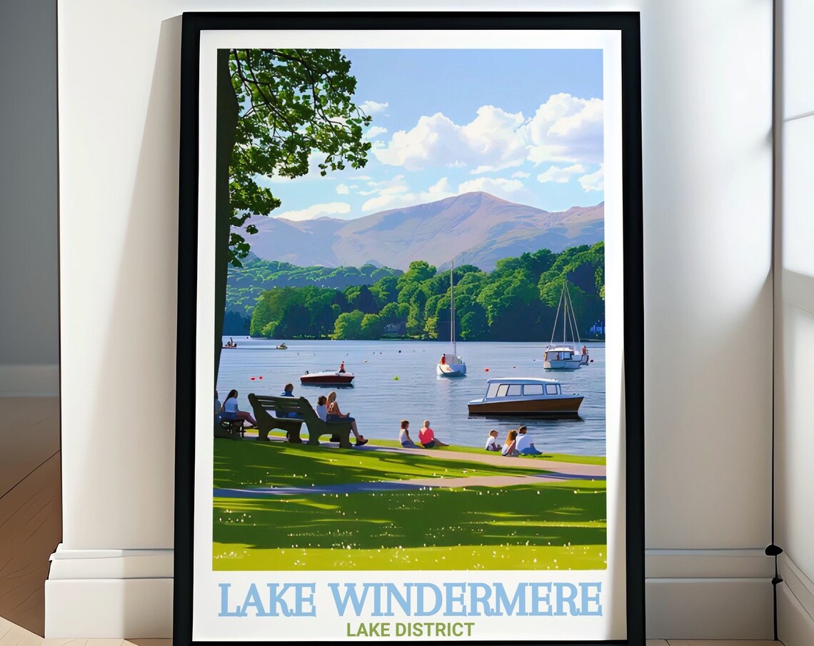 Lake Windermere Boats On The Water And Fells Lakeside Park Poster