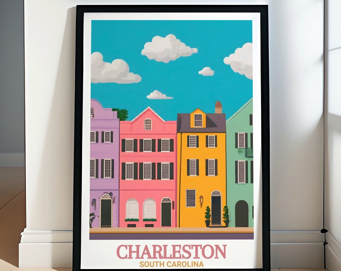 Charleston Rainbow Row Pastel Row Houses South Carolina Poster