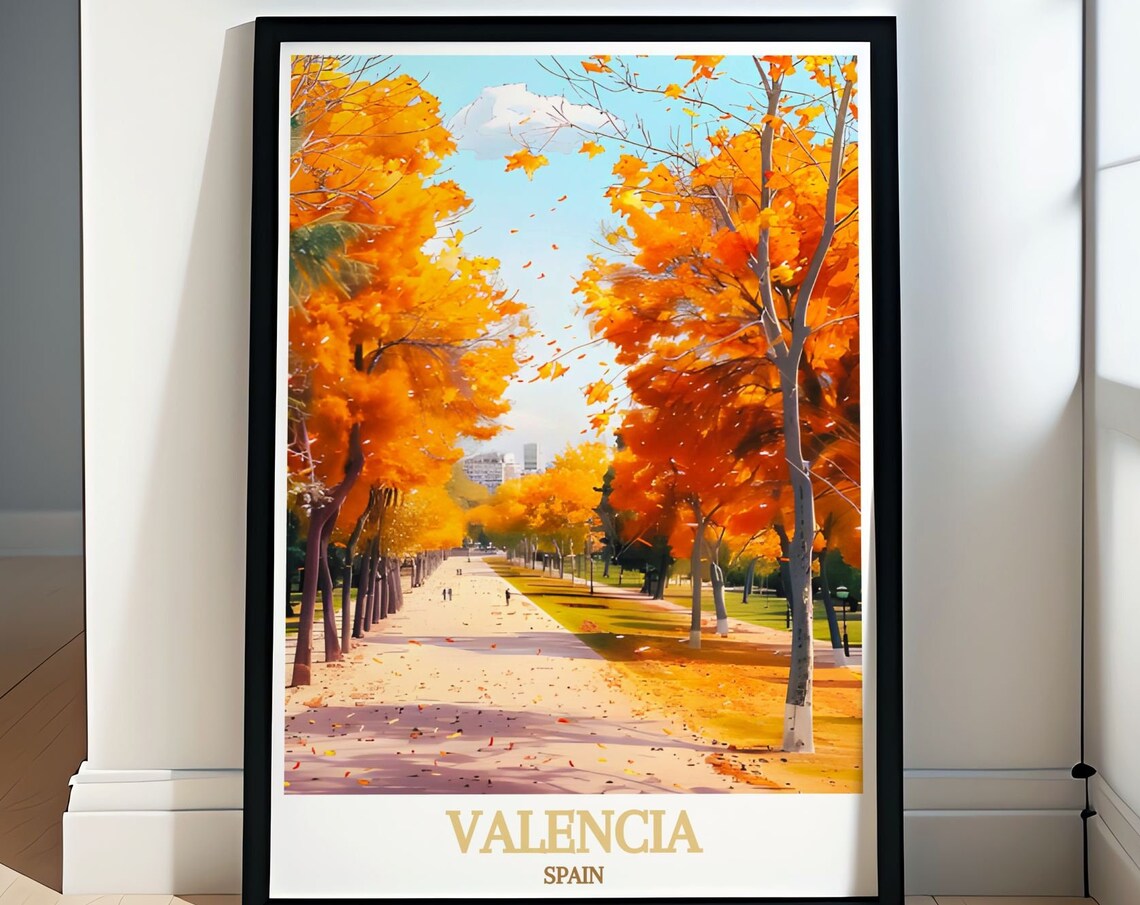 Valencia Spain Autumn Avenue Of Golden Orange Trees In Fall Poster
