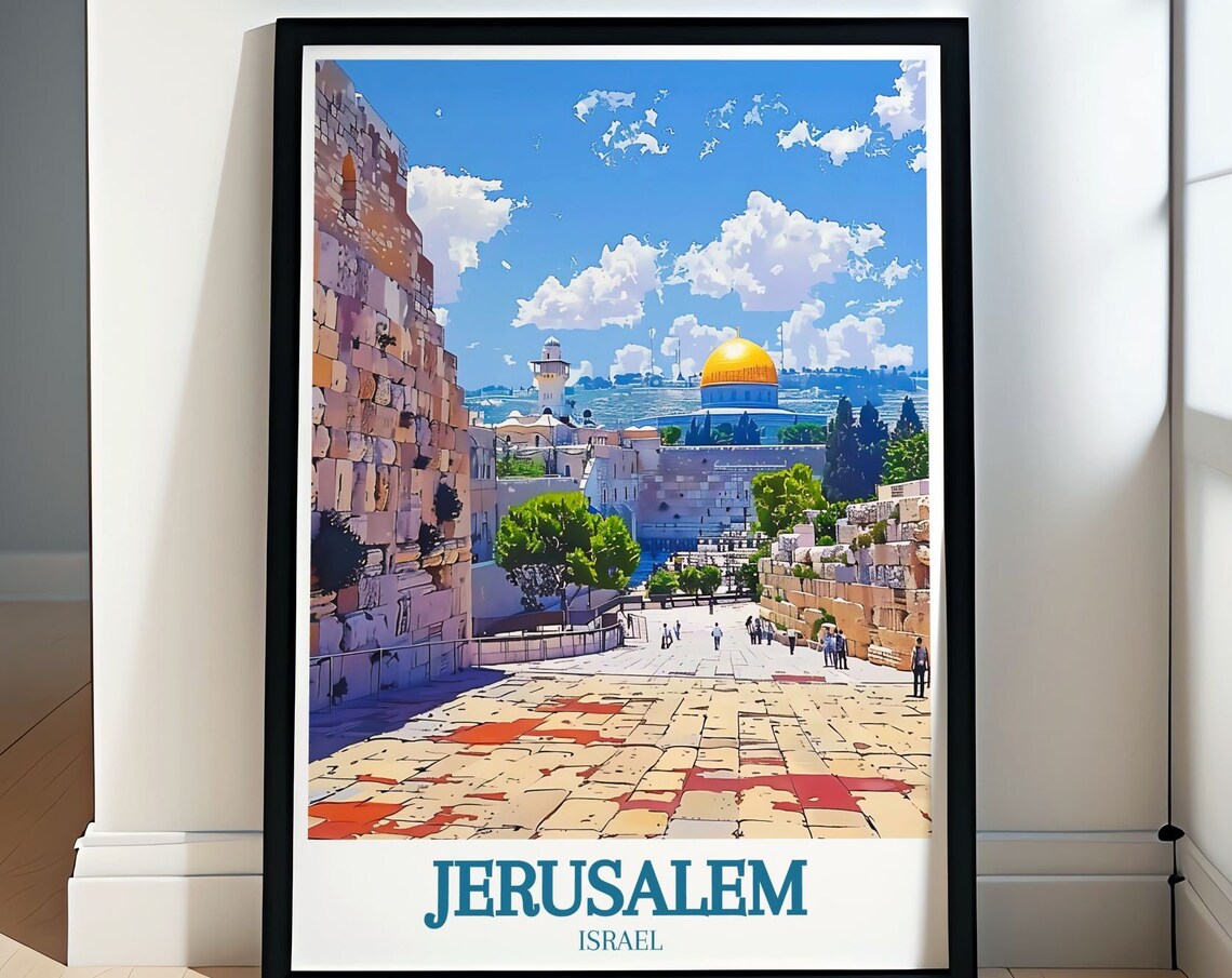 Jerusalem Israel Old City Stone Plaza Dome View Travel Poster