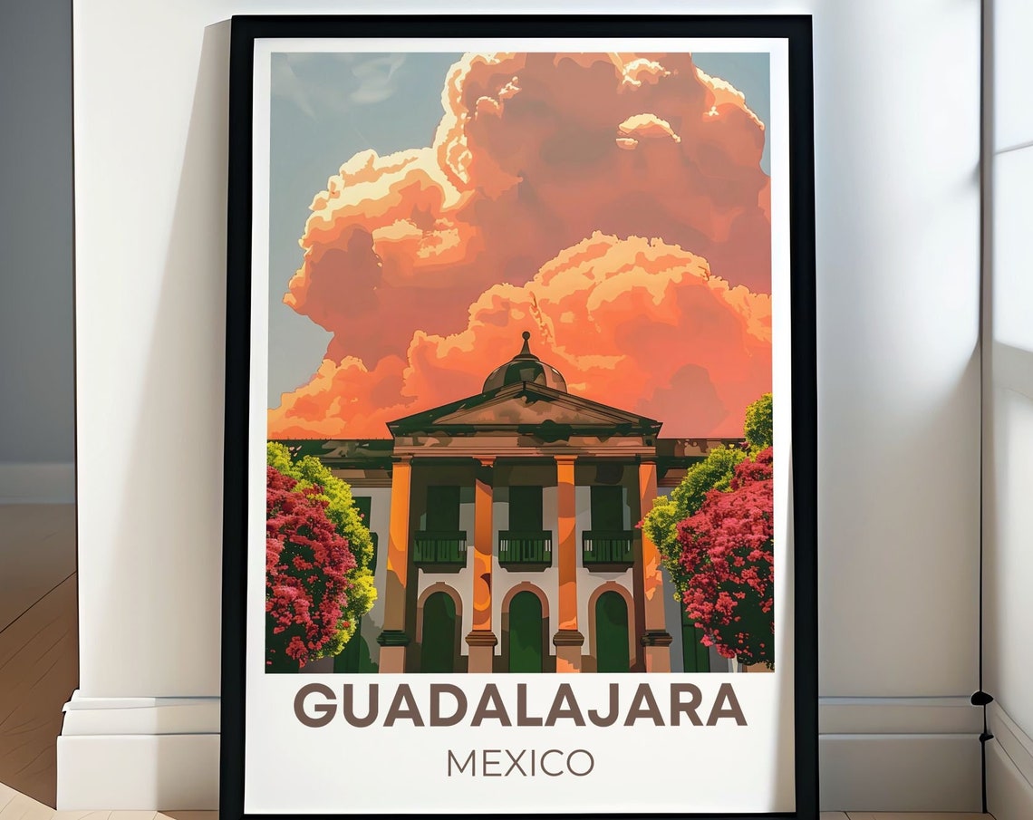 Guadalajara Mexico Colonial Columns Sunset Cloudscape Poster