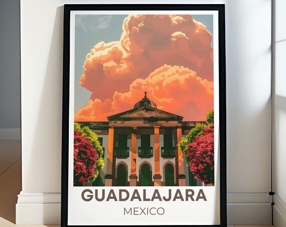 Guadalajara Mexico Colonial Columns Sunset Cloudscape Poster