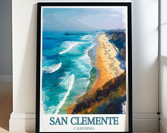 San Clemente California Beach Aerial View Pier Coastal Travel Poster
