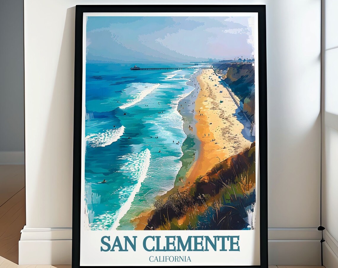 San Clemente California Beach Aerial View Pier Coastal Travel Poster